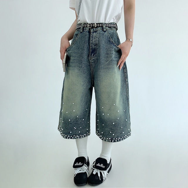 feichaiyoulaile裾パール付きショートパンツ