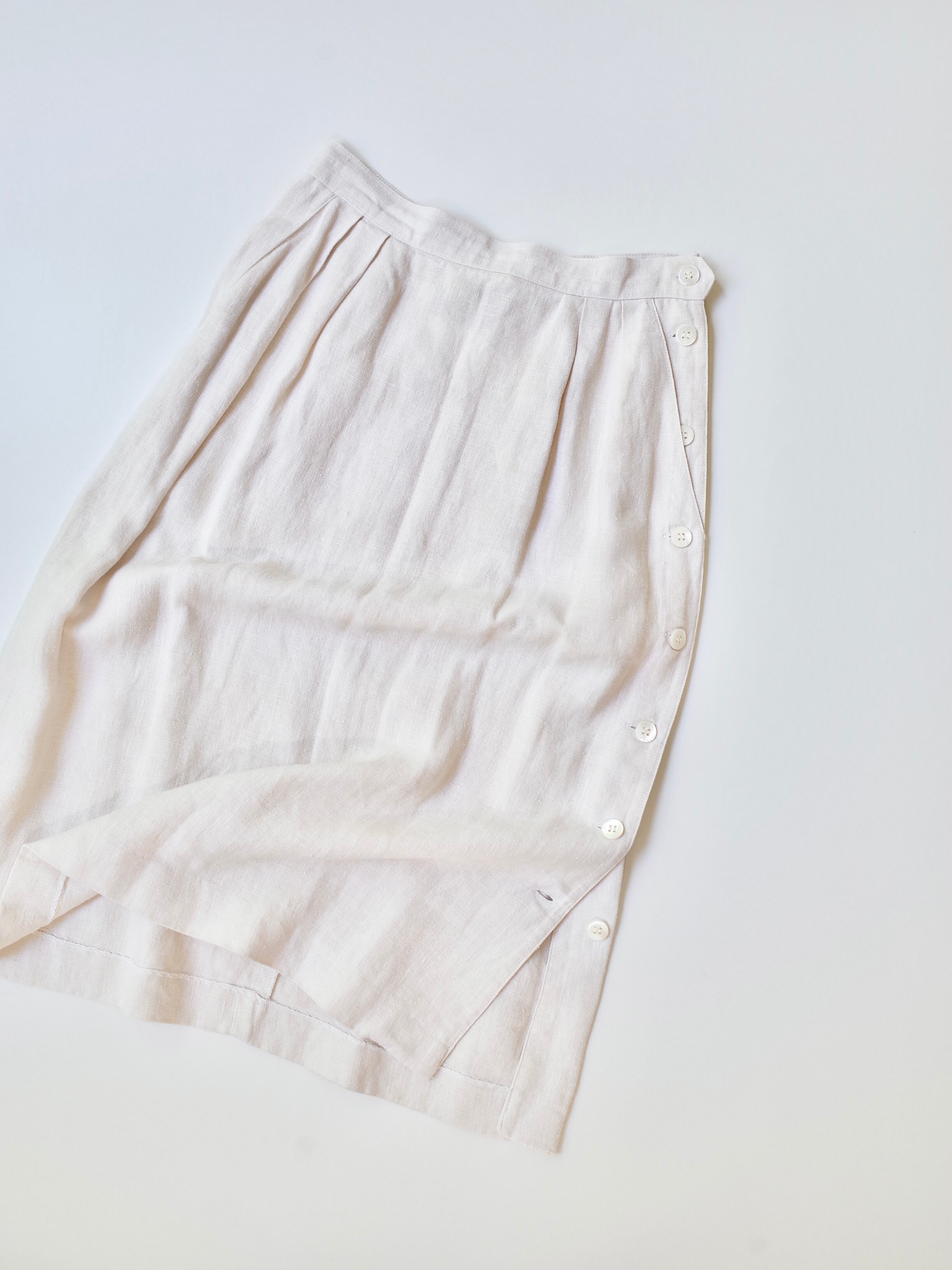 Side button linen midi skirt