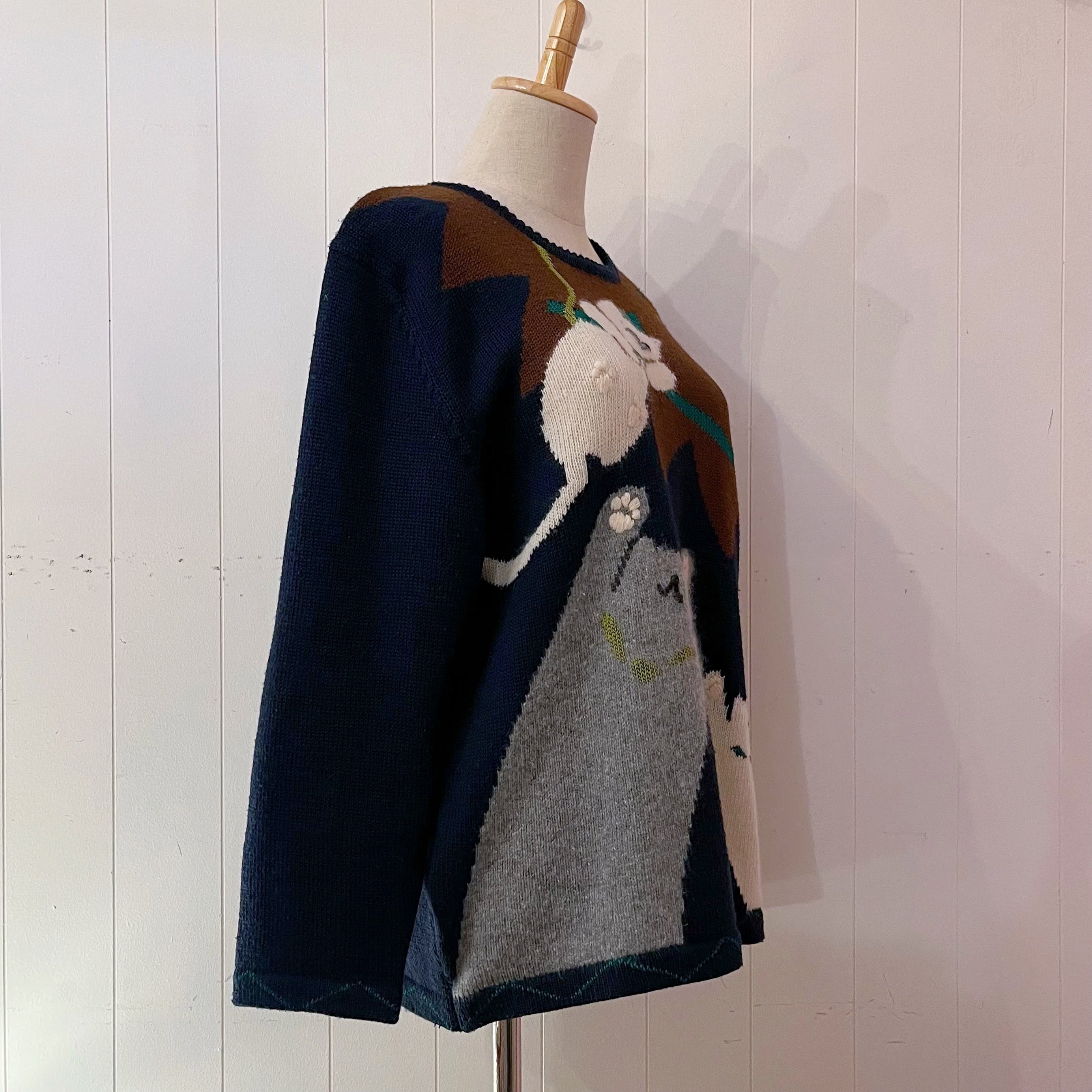 circus cat navy knit sweater
