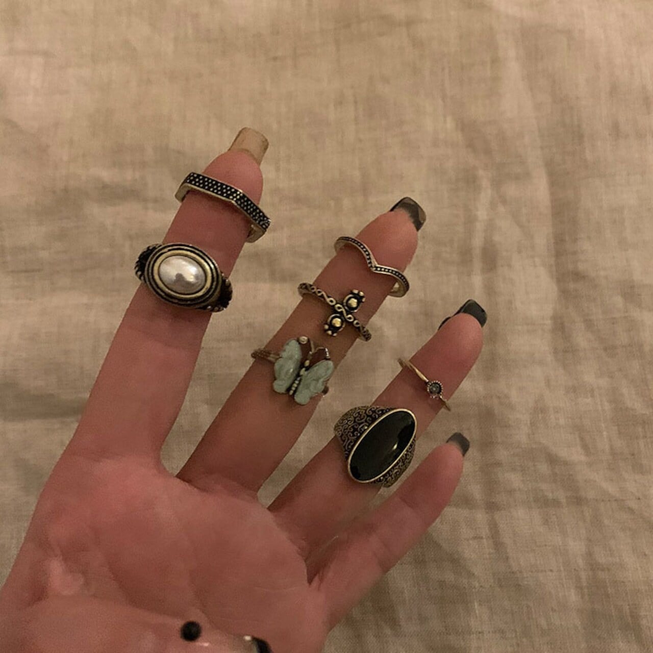 Somedayifレトロ蝶ダメージ雰囲気リング 7s