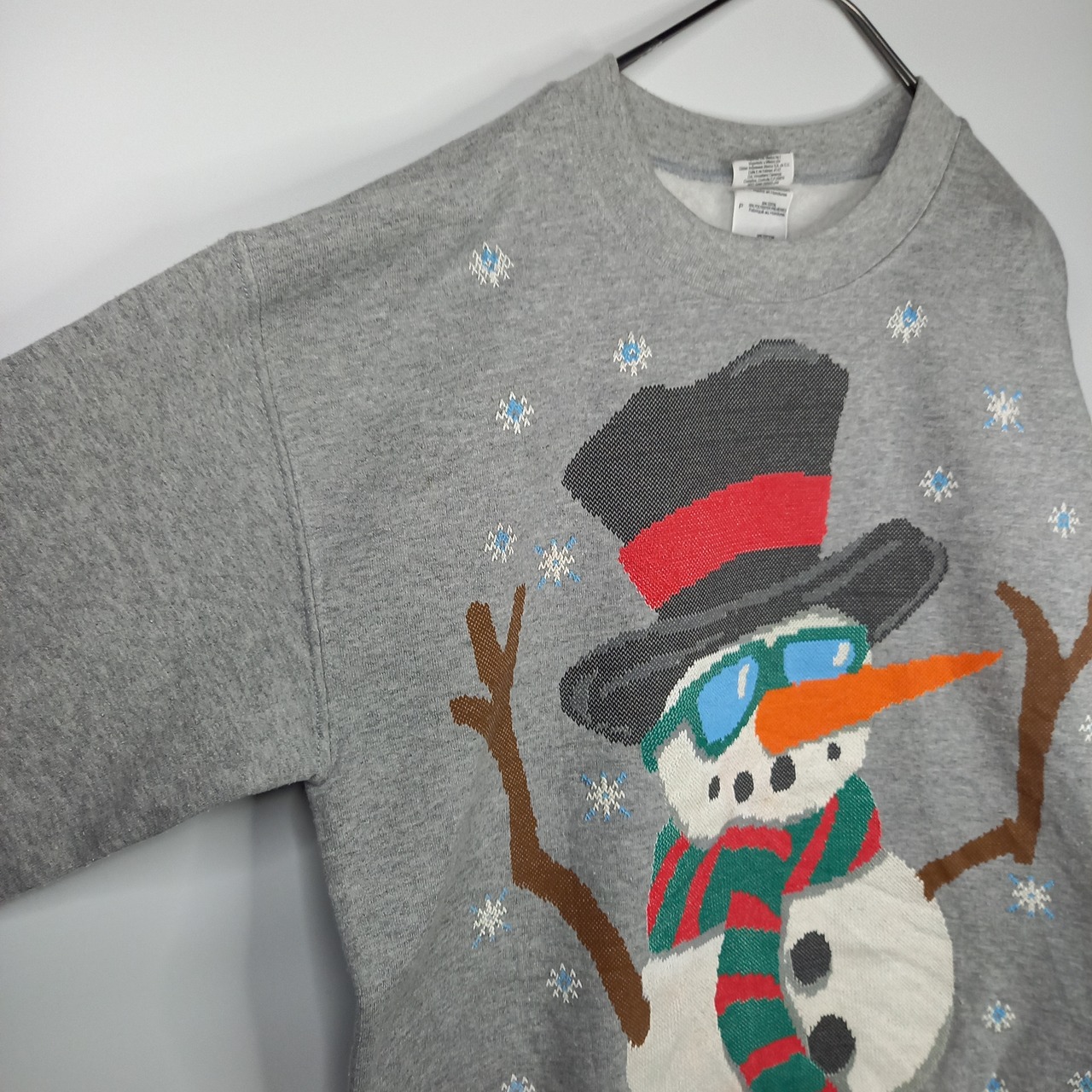 ギルダン　クルーネック　スウェット　トレーナー　ビッグプリント　グレー　S