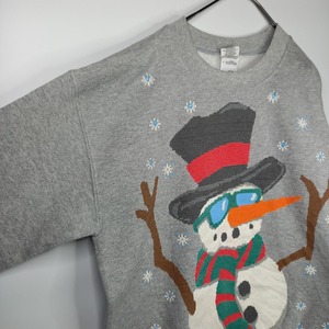 ギルダン　クルーネック　スウェット　トレーナー　ビッグプリント　グレー　S