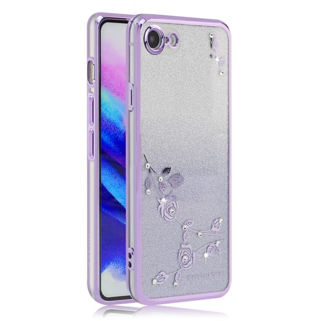 JOOBOY スマホケース 対応 iPhone8 iPhone SE3 iPhone SE2 iPhone7 兼用 ケース メッキ加工 花柄 ソフトケース TPU 薄型 おしゃれ かわいい 衝撃吸収 ブランド アイフォンケース アイフォン8 用 携帯カバー (キラキラ-パープル)
