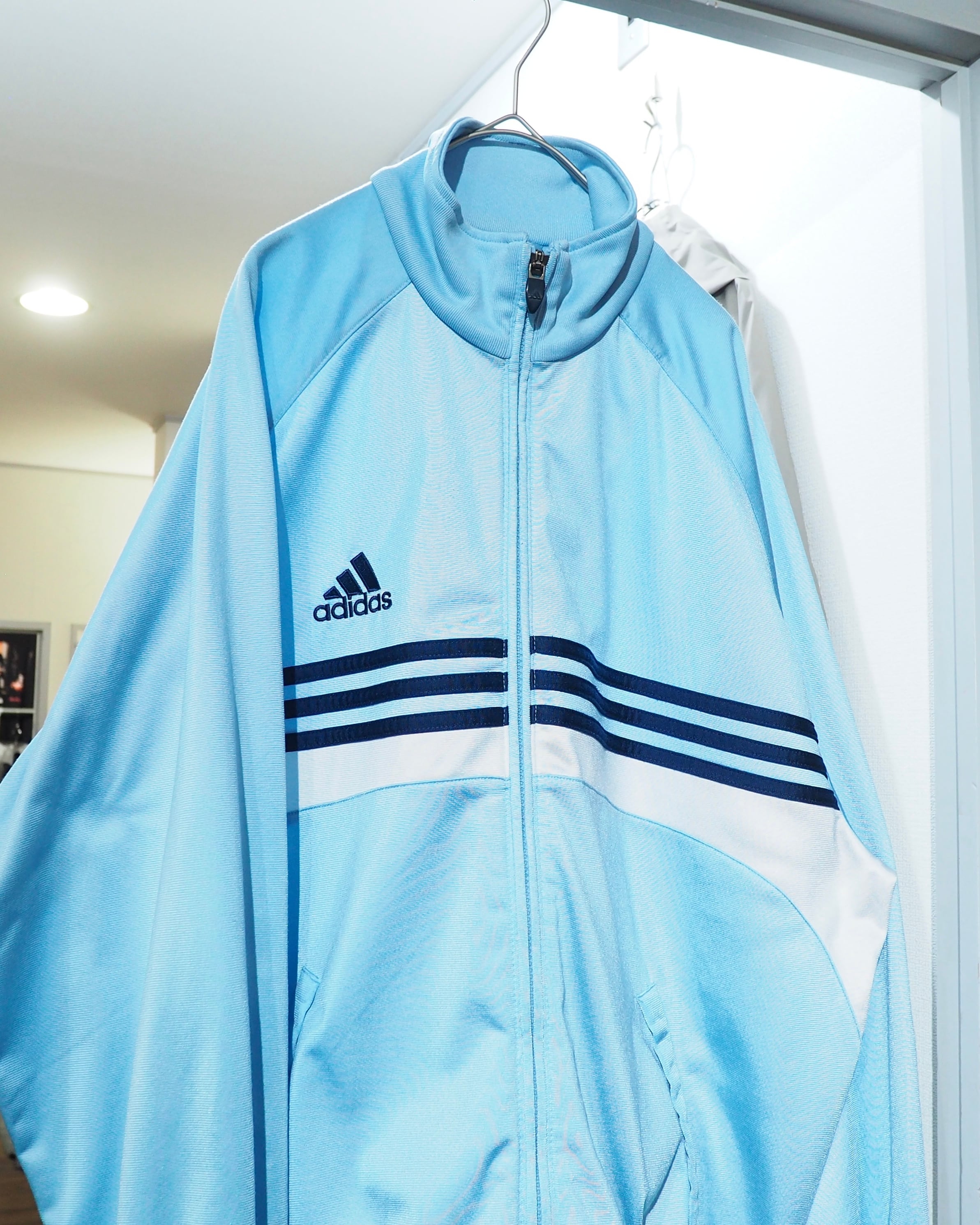 2000s ” adidas ” Shiny Light Blue × Three Line Embroidery Over silhouette Track jacket