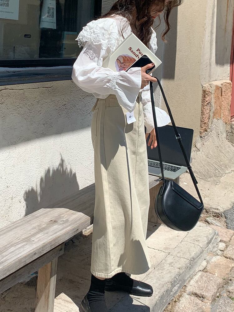 スカート スプリングオータムハイウェストウェストAラインソリッド カラー 春物 秋物 ソリッドカラー ビッグFスモールZ韓国19716519861