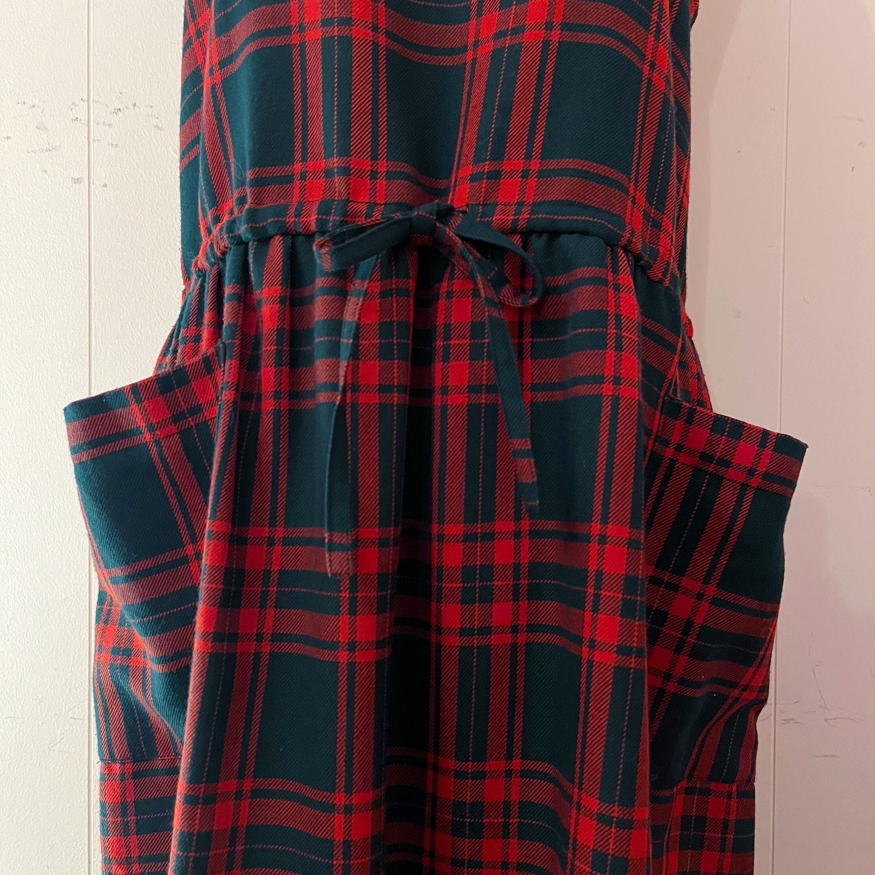 red check back button jumper skirt
