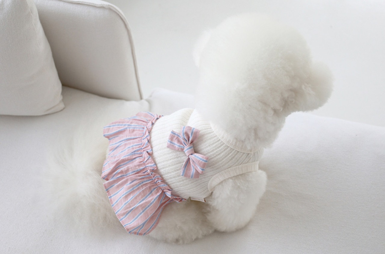 即納【near by us】Ribbon kniｔtop ピンクアイボリー