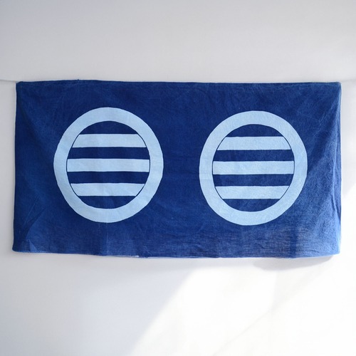 古布藍染木綿油箪筒描き家紋二連ジャパンヴィンテージファブリックテキスタイル | japanese fabric cotton vintage somenuki tsutsugaki yutan indigo dyed crest