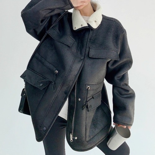 reversible mouton suede jacket / l0155