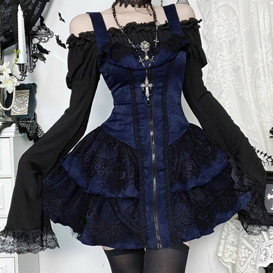 ライブ衣装 セットアップ ゴスロリ オフショル ブラウス ジャンパースカート ダークゴシック コンカフェ衣装