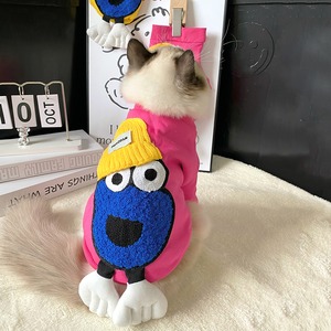 【PET】秋冬2色展開カラーブロックデザイン面白い立体感ある刺しゅう飾り2脚タイプシャツ