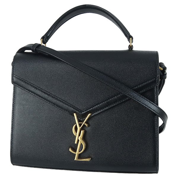 Used SAINT LAURENT サンローラン カサンドラ トップハンドル ミディアム バッグ カーフレザー ブラック ハンドバッグ ショルダーバッグ 中古美品