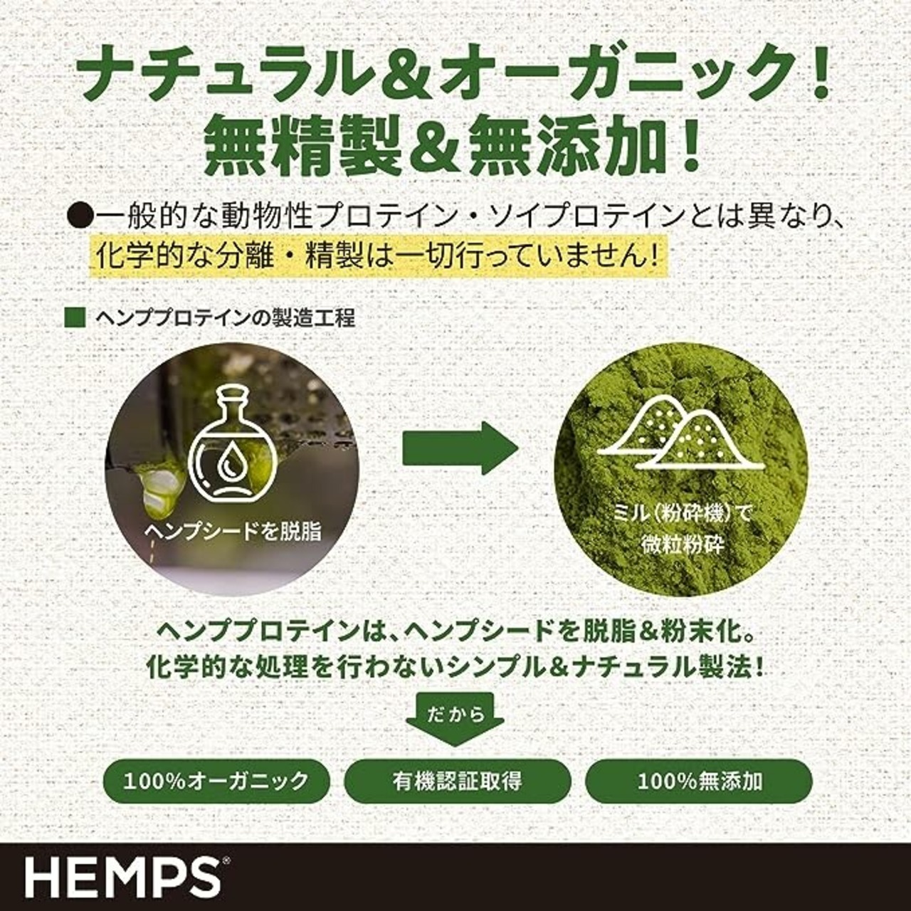 HEMPS／有機ヘンププロテインパウダー 400g