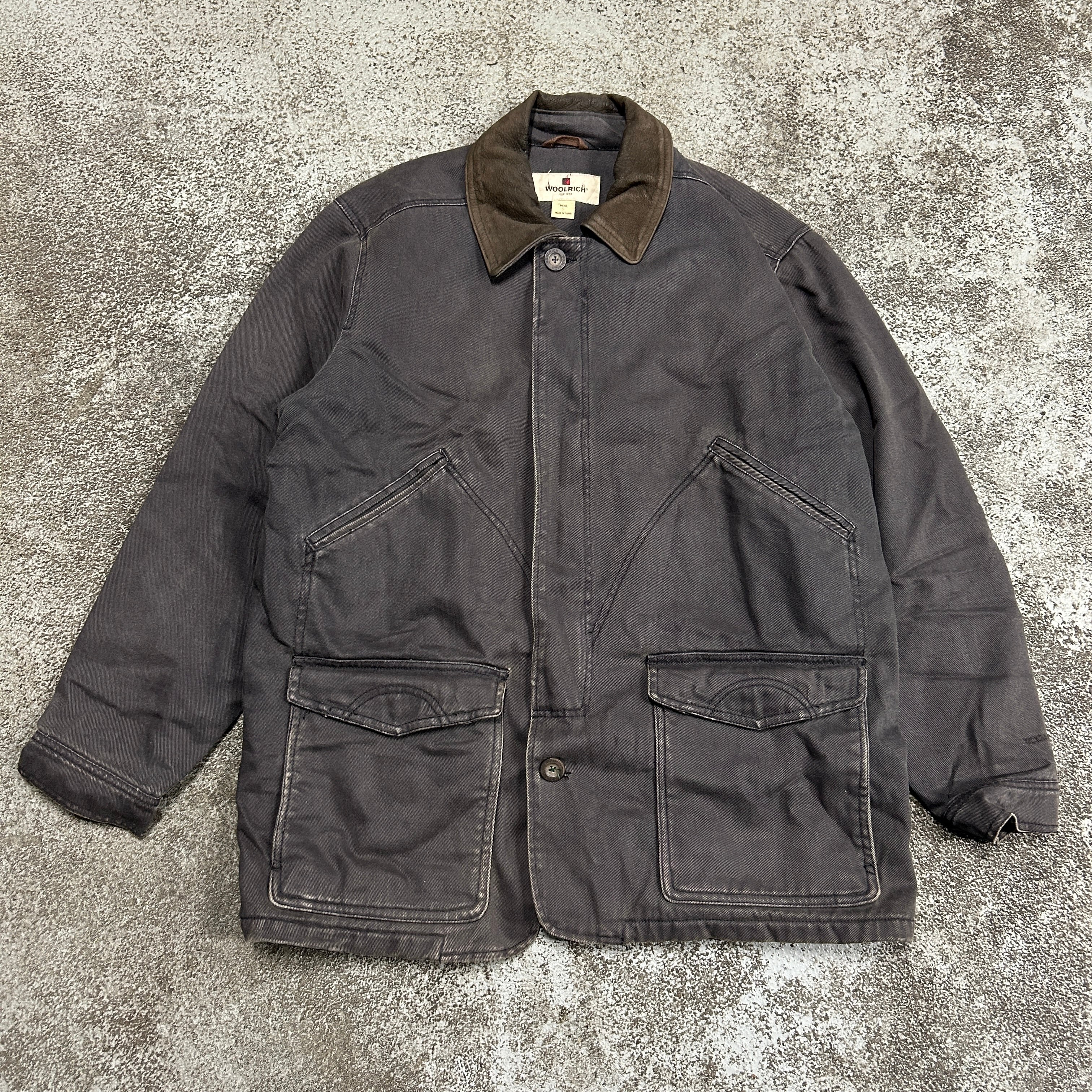 OLD washed design switch leather collar work jacket