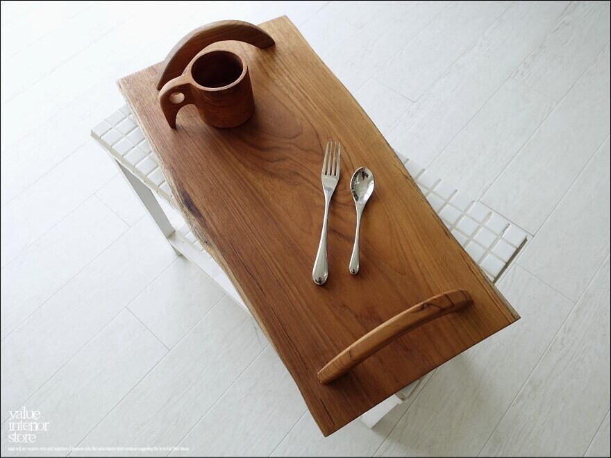 チーク無垢材 サービングトレイN03 お盆 一枚板トレー 大型トレイ 天然木トレイ プリミティブ チークトレイ 世界三大銘木