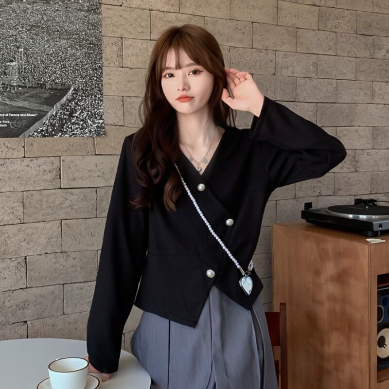 ショート長袖スリーブシャツ ホワイトトップス ロング YY-ファッション99877914803