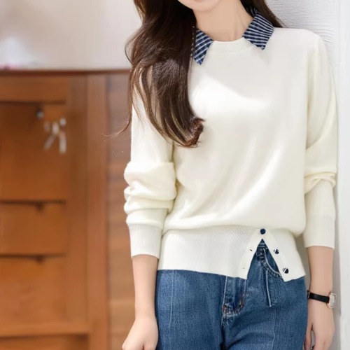 チェック柄カラースリットトップス ・10417