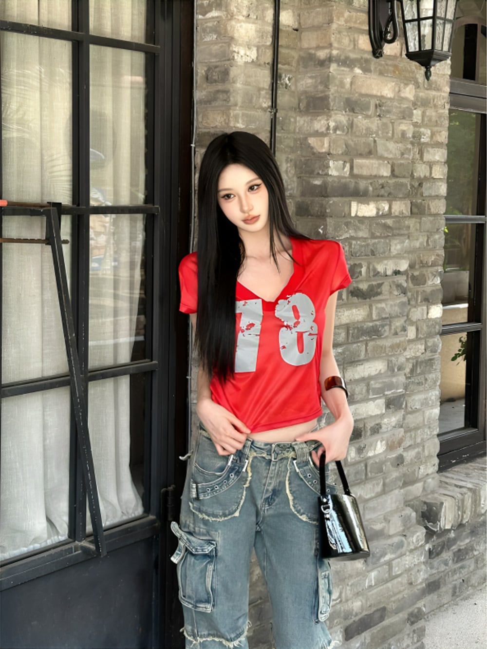 Y2K｜78ブラッシングナンバーVネックトップス | 韓国/ワンホン