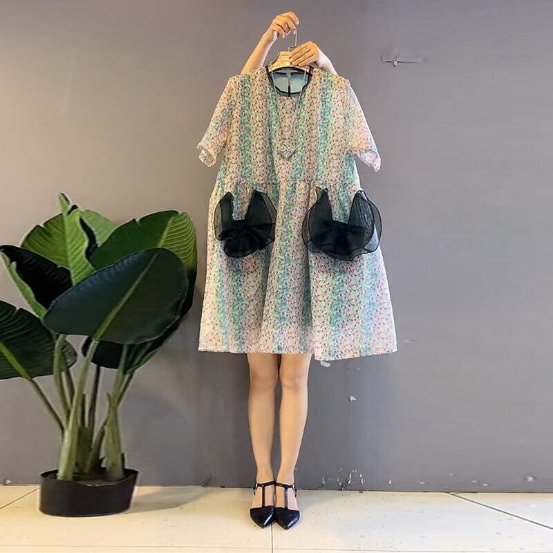 スカート サマーパターンドレス 薄手スタイル リボン 大きめサイズ 夏物 ミックスインファッション46122535652