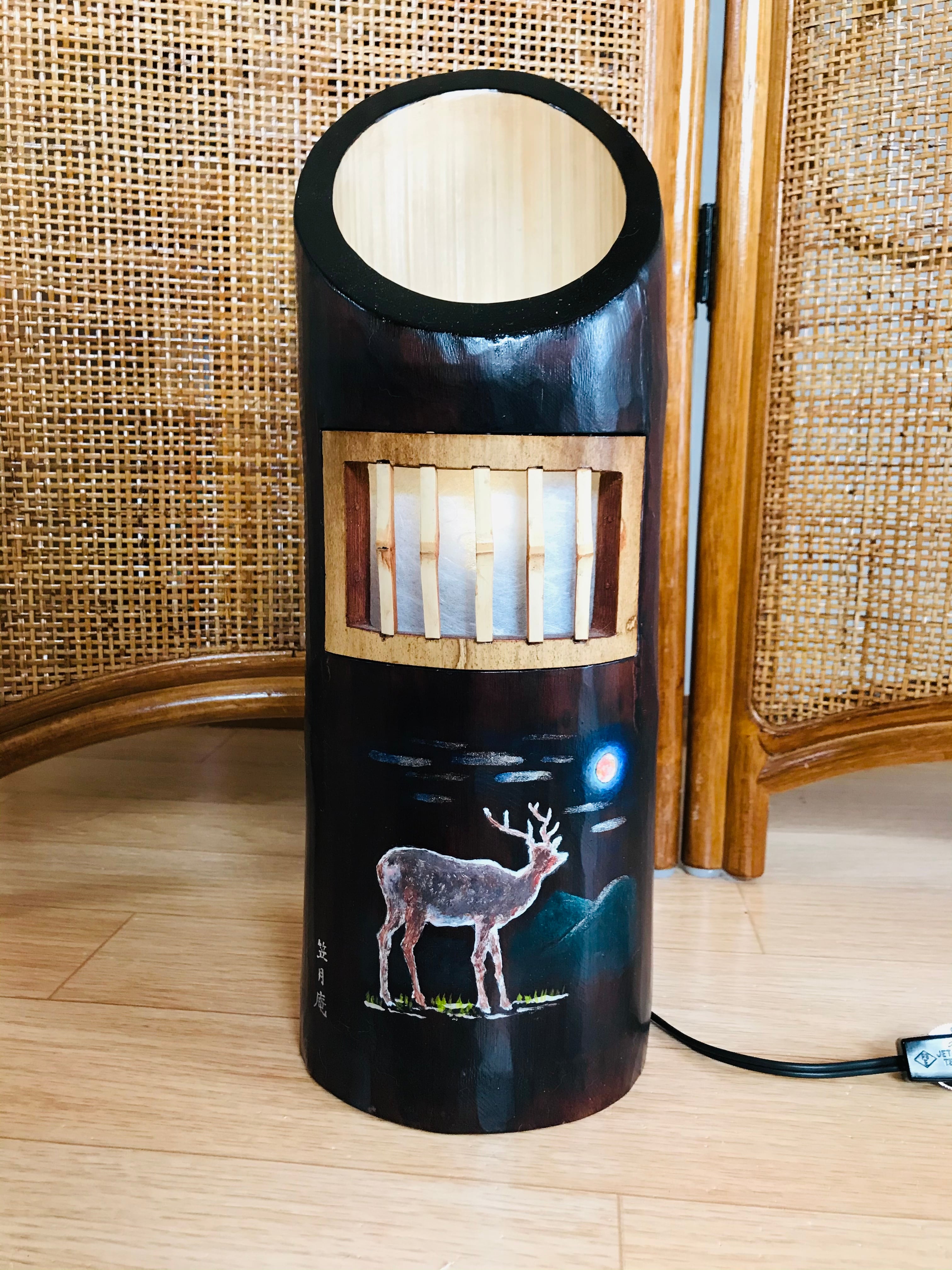 【激レア】杉材・和風行灯照明 天然木×竹細工×障子紙 灯籠 点灯確認済み LIXIL美彩12V照明】行灯照明 無地（和紙柄）/消費電力：1.6W 器具光束