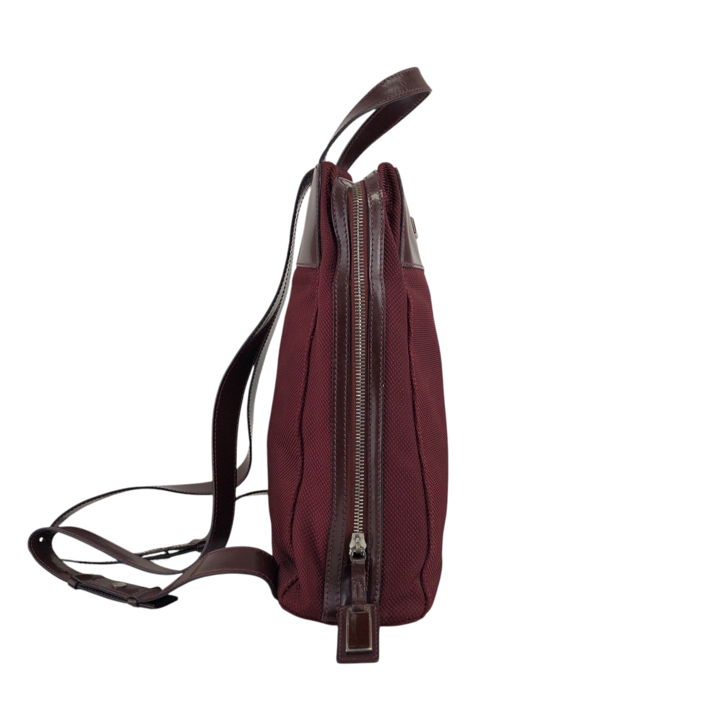 CELINE セリーヌ ロゴ エナメルレザー ナイロン バッグパック レッド