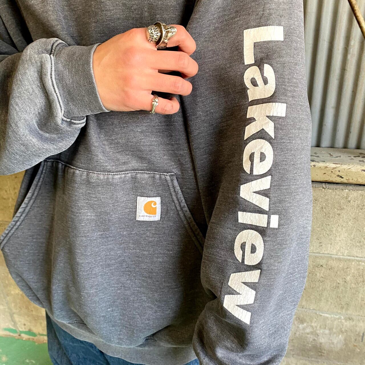 カーハート Carhartt ORIGINAL FIT 袖プリント バックプリント スウェットプルオーバーパーカー メンズXL /eaa305216