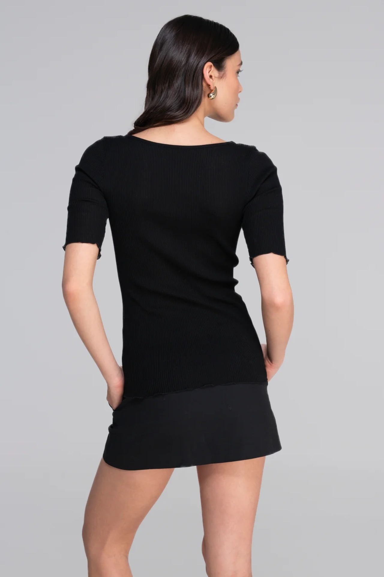 オスカリート　Filoscozia 半袖リブトップシャンティリーレース　ブラック ３サイズ