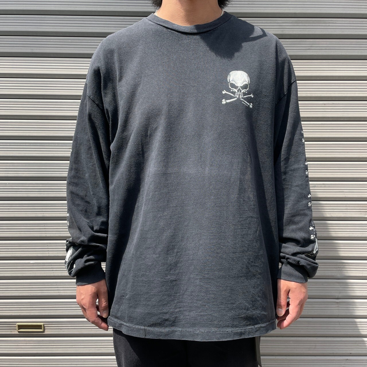 00年代 スカル バックプリント 袖プリント ロングTシャツ メンズXL 