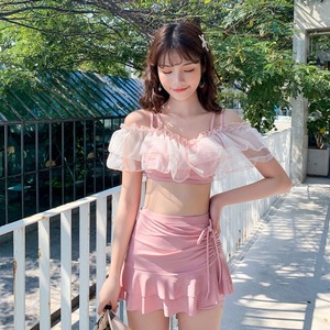 水着 レディース 送料無料 ビキニ ツーピース 上下セット スカート インナーパンツ付き キャミ チュール レイヤード シャーリング フレア レースアップ タンキニ ハイウエスト ギャザー フリル  台形スカート ハイライズ  かわいい 大人可愛い 大人っぽい おしゃれ  スタイリッシュ モダン 10代 20代 ビーチ プール リゾート 旅行 美脚 脚長 着痩せ スタイルアップ トレンド 流行 インスタ映え セクシービキニ カジュアル ピンク グレー ドット S M L XL 大きいサイズ