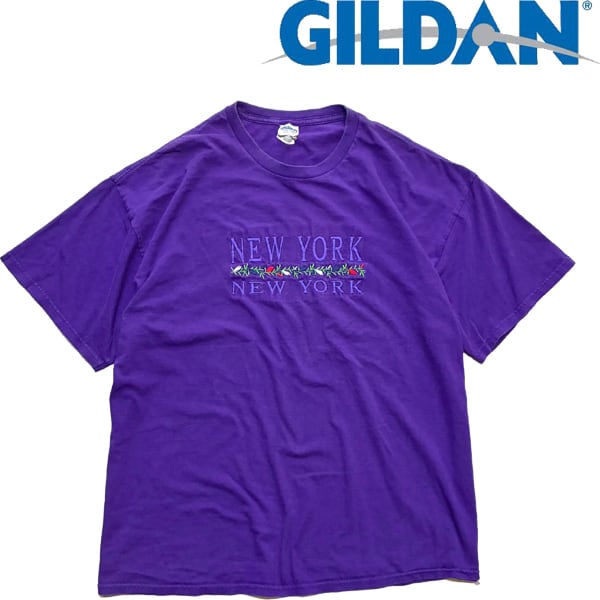 1点物◇ギルダンGILDAN紫ニューヨーク刺繍ロゴTシャツ古着メンズXL/XXL