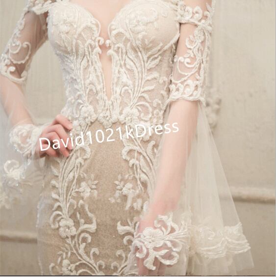 高品質！ ウエディングドレス 3D立体レース刺繍 くるみボタン