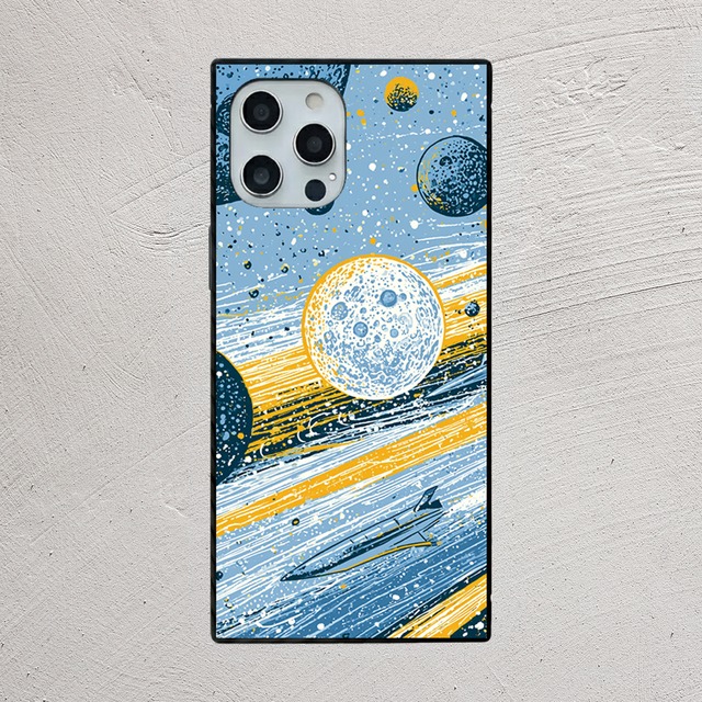 受注生産 iPhoneケース 白い惑星と青い流星の宇宙柄｜レトロ宇宙 RFSP055B