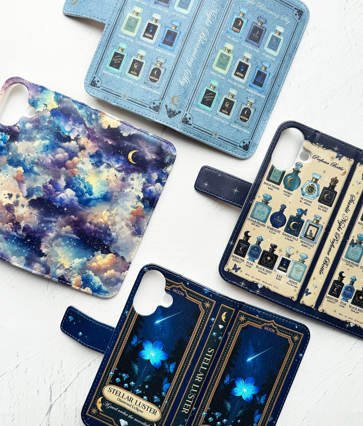 星空香水瓶 コラージュ瓶柄 スマホケース 手帳型スマホケース iPhone