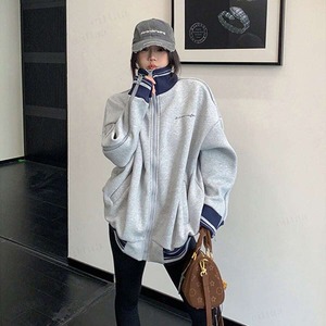 ★予約★D-1409　2026秋新作♡ricecake配色デザインラベル付き袖ジップトラックジャケット　グレー