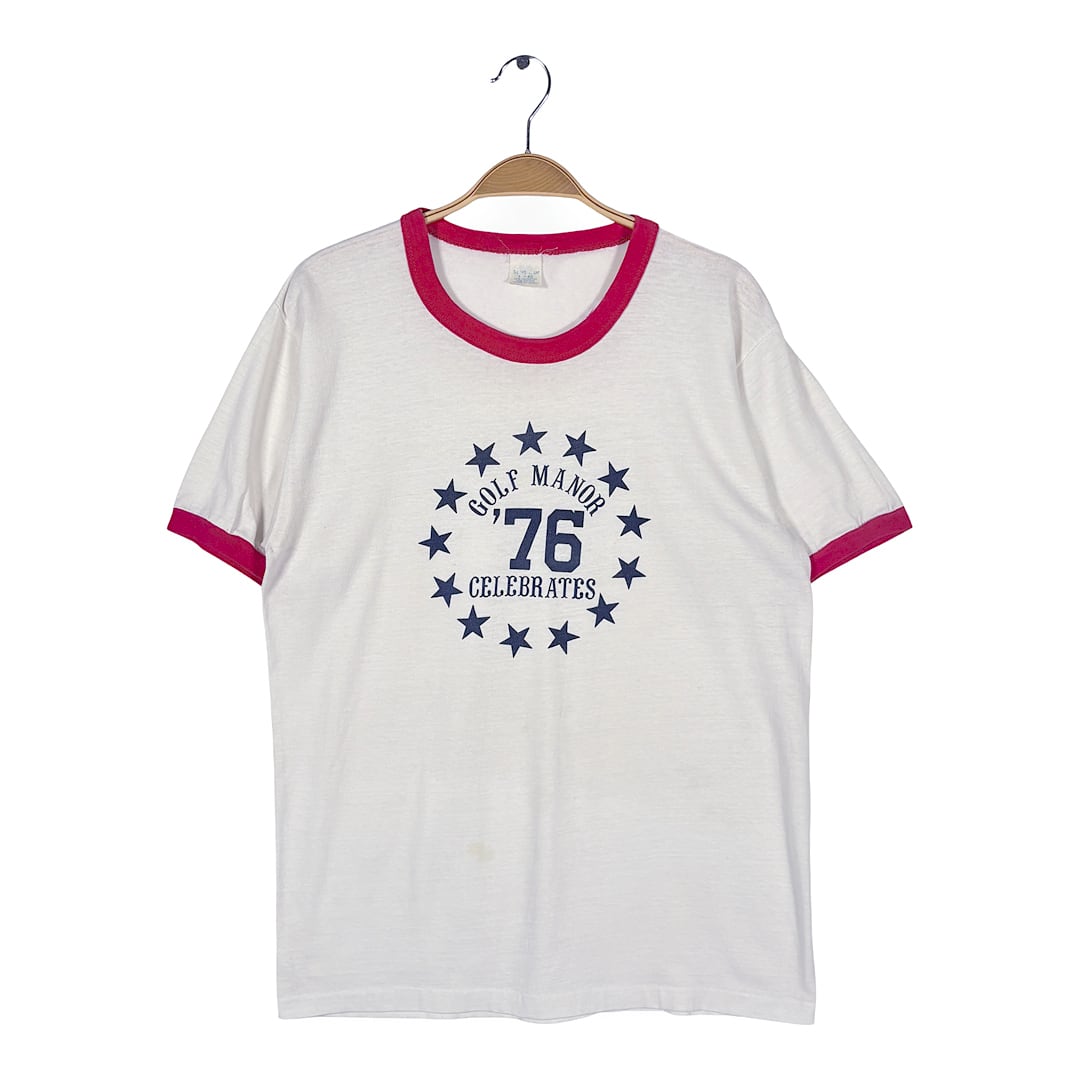 70s ゴルフマナー リンガーTシャツ USA製 ヴィンテージ Tシャツ ホワイト トリムT サイズXL BZ0687