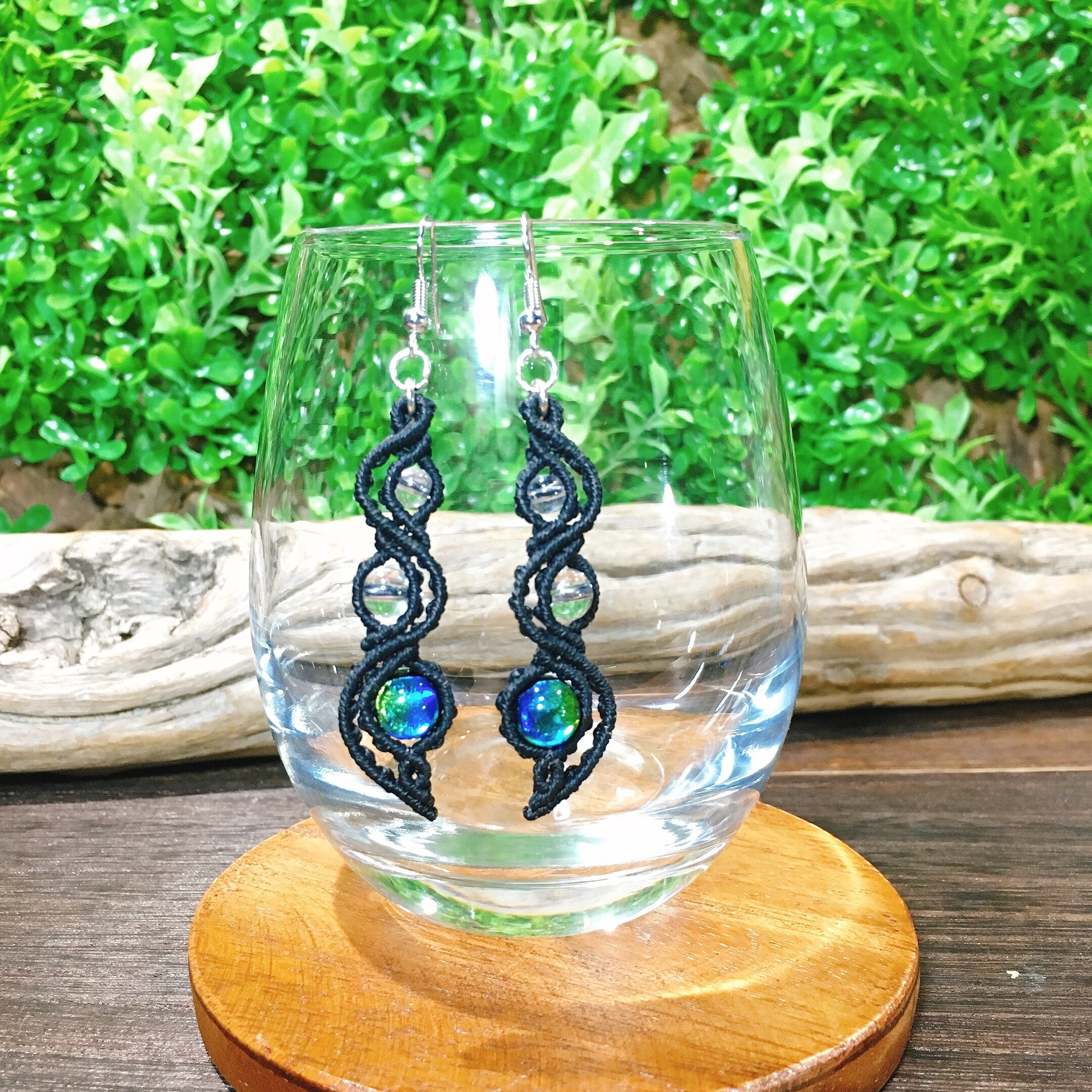 マクラメ　ピアス　レピドライト　アイオライト　アメジスト 0d5461454b3330b219c93a4c65c19b