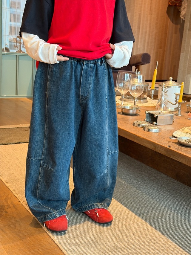 デザインステッチデニムパンツ（ブルー）XDJK｜ボトムス ワイドパンツ｜小学生 ジュニア対応｜通学 普段着｜韓国子供服｜男の子 女の子｜90-160cm｜2026秋服 ［取寄］