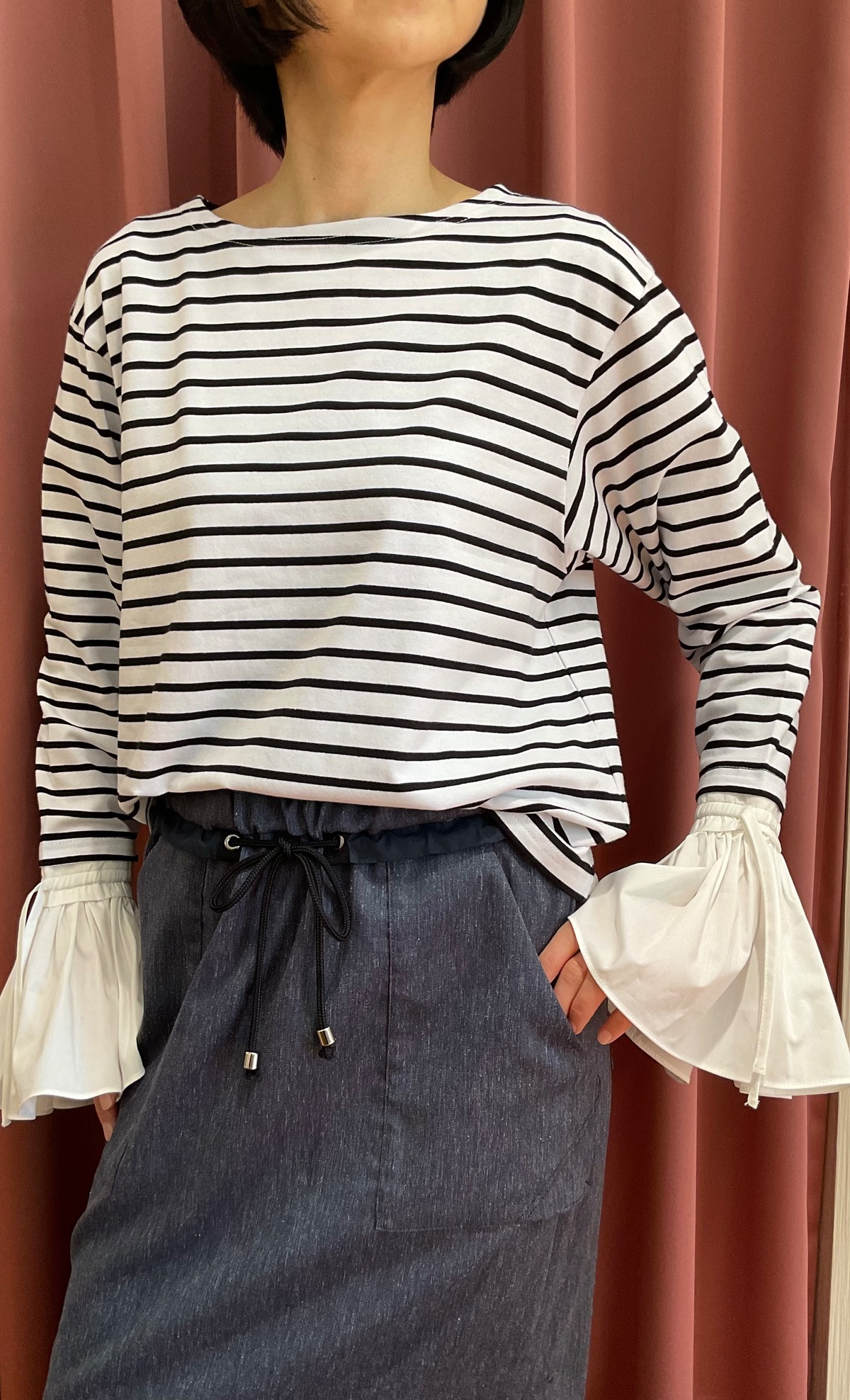 Mewl ミュール シャツスリーブボーダートップス | セレクトショップ BLUE