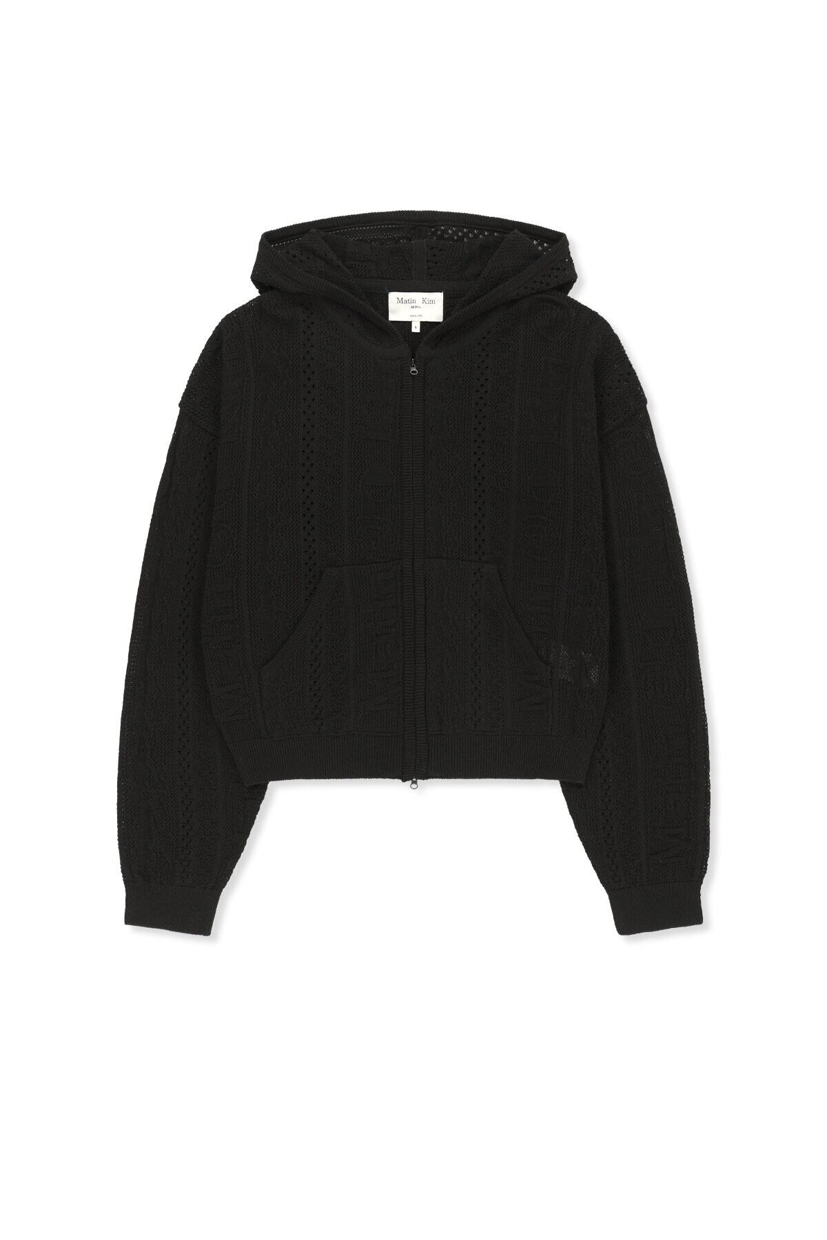 Matin Kim] MESH LOGO KNIT HOODY ZIP UP IN BLACK 正規品 韓国