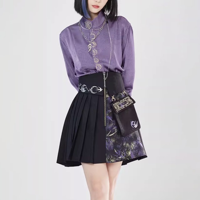 セパレートポケットセンタージップアシメプリーツスカート（lli_6441）