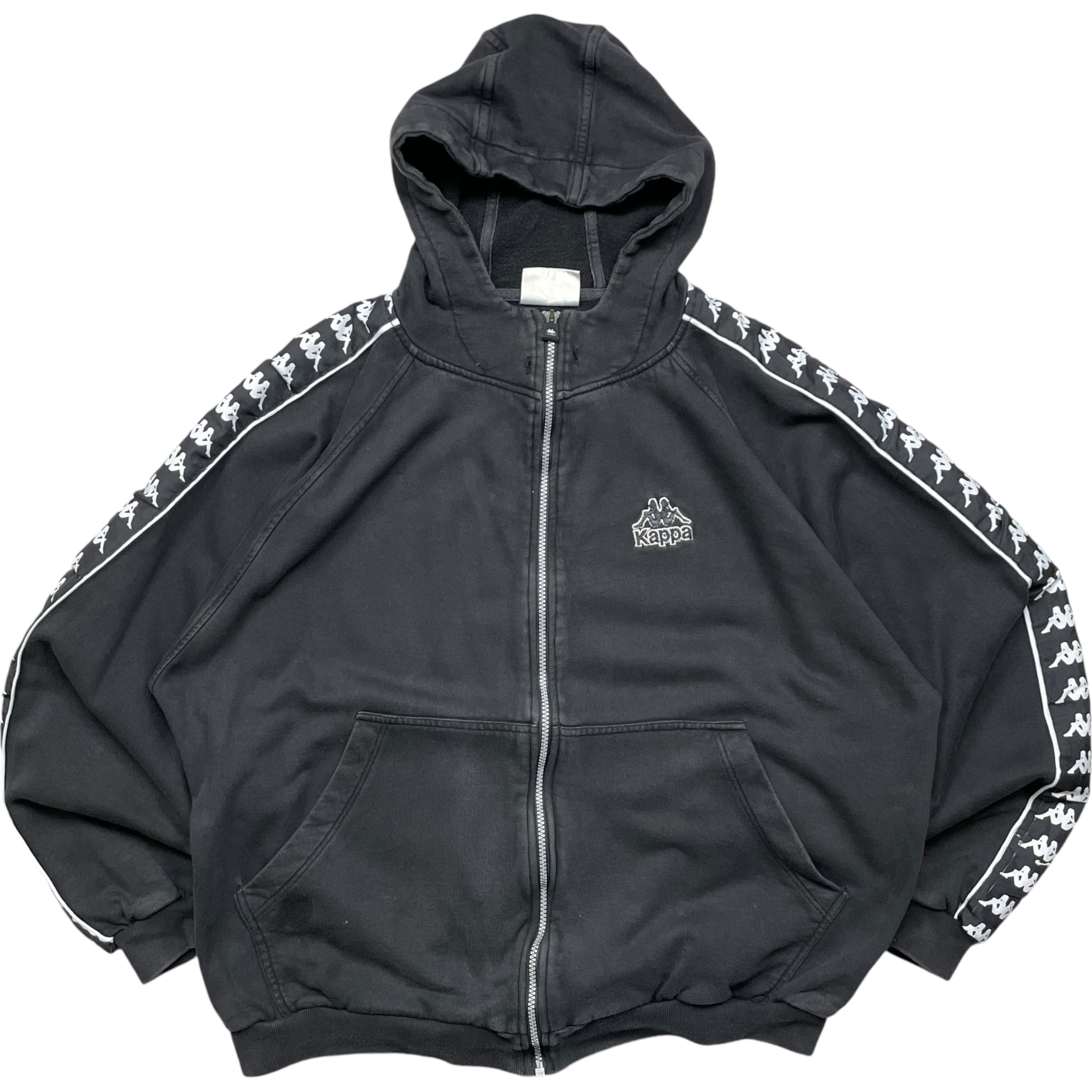 《XL》 Kappa カッパ ジップアップパーカー ワンポイント ブラック 90年代 vintage no.4799