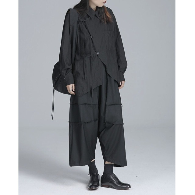 Raw edge baggy pants C0568