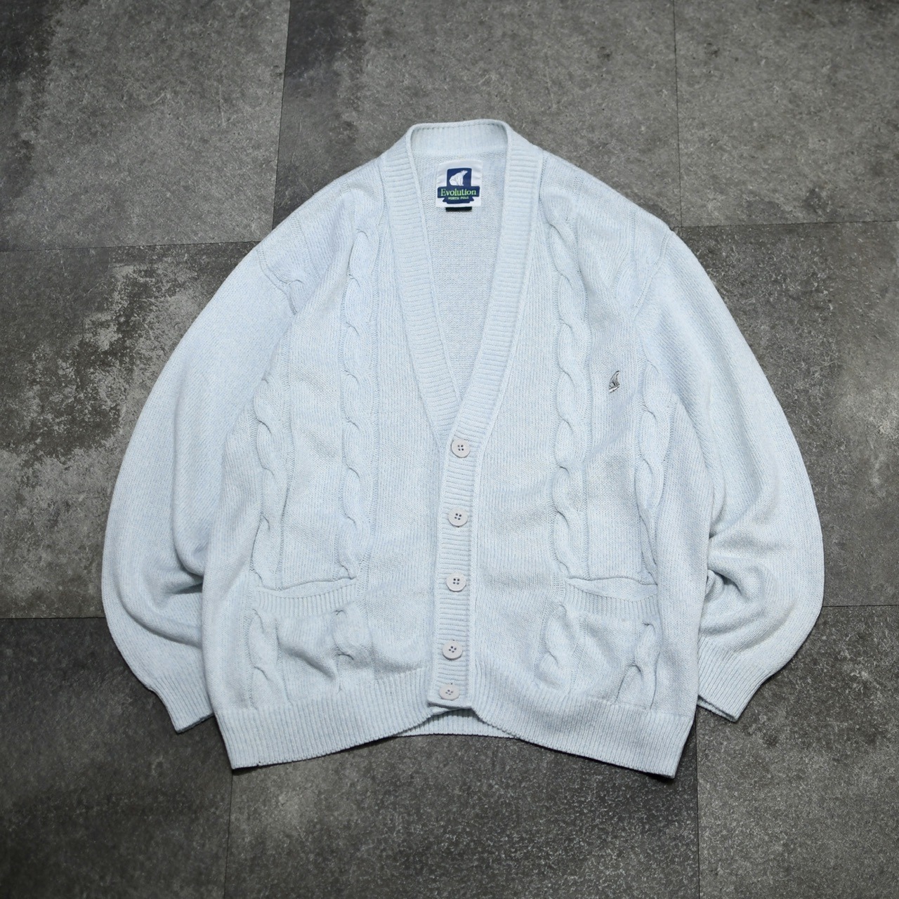 polar bear embroidery cotton cardigan ice gray