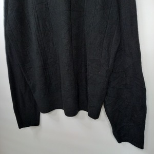DOCKERS　ハイゲージ　Vネック　アクリルニット　セーター　ストライプ　薄手　畦編み　ブラック　XL