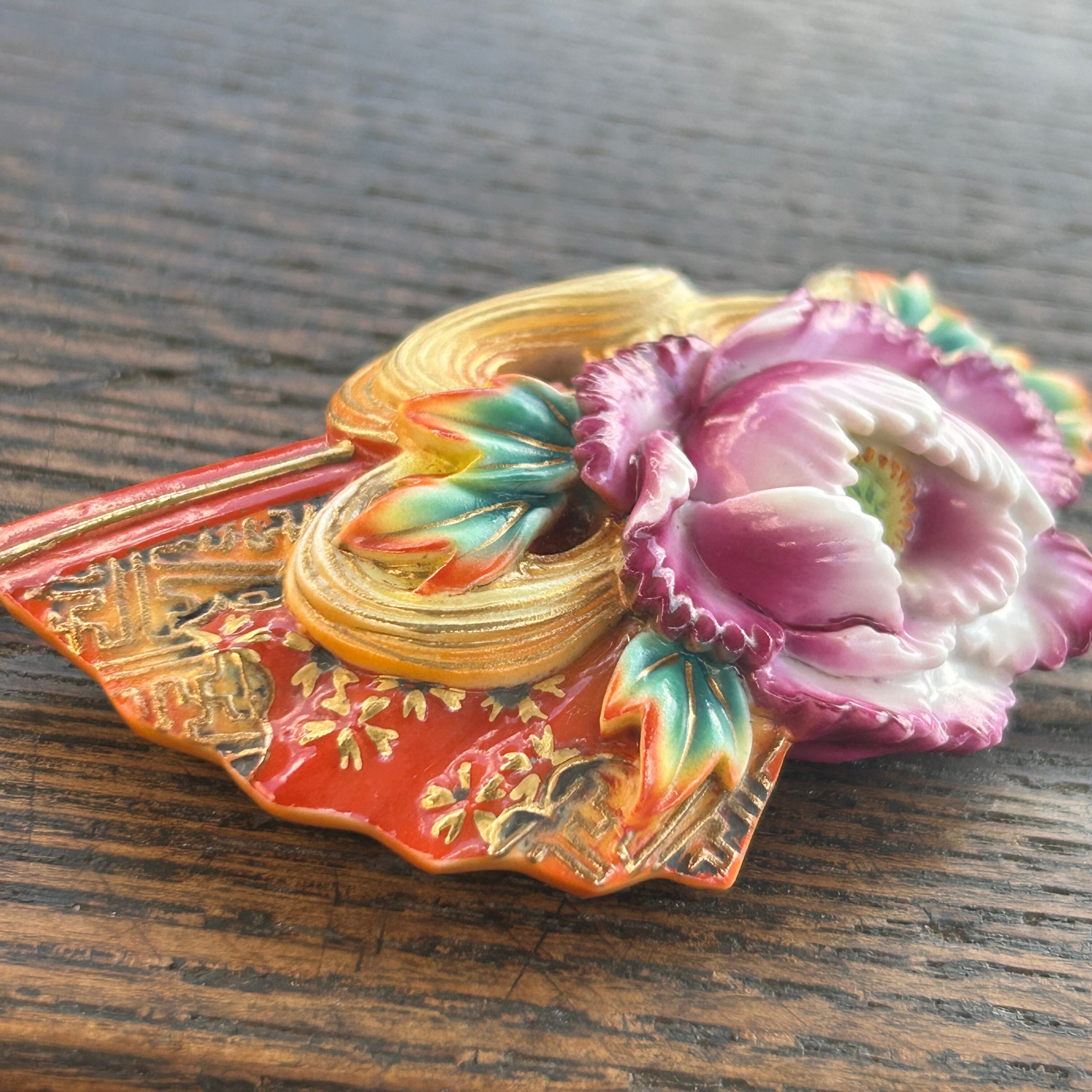 アンティークToshikaneJewelly  俊兼の大きな牡丹扇の帯留め　