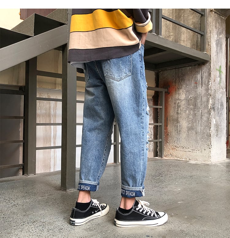 全1色 デニム パンツ ストレート カジュアル ダメージ おしゃれ