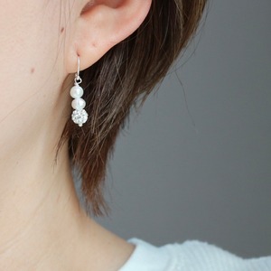 ダブル淡水パールとクリスタルのシルバーピアス