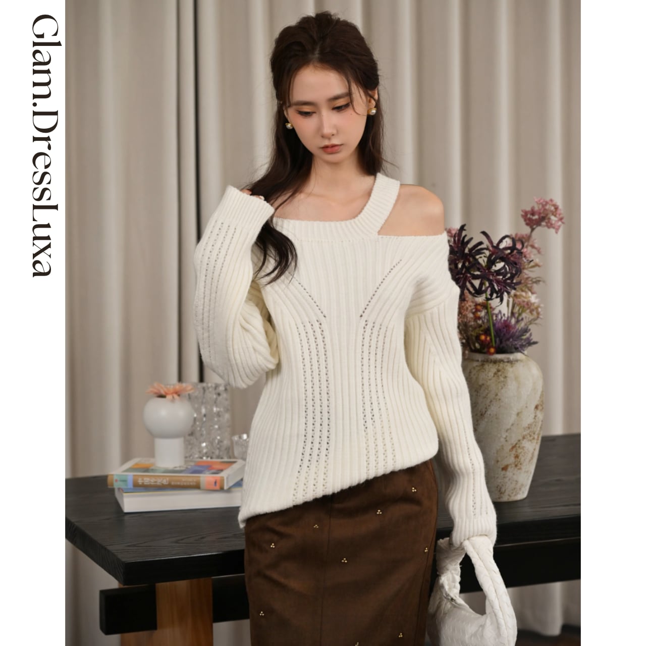Asymmetry Shoulder Knit/2color_T1644