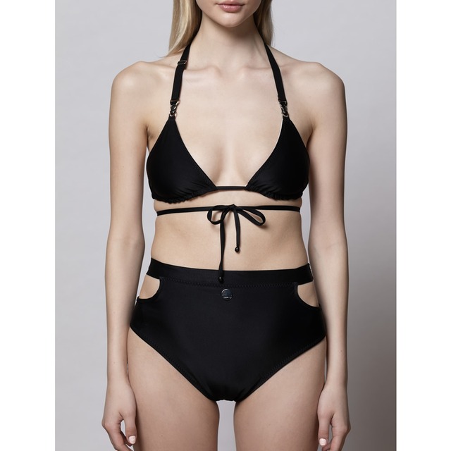 Meg High-waisted Bikini Bottom - Black + Abstracat