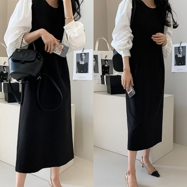 【ワンピース】 ワンピース レディース 秋 おしゃれ きれいめ 可愛い バイカラー ドッキング ワンピース 春 秋 冬 20代 30代 40代 50代 卒業式 入学式 卒園式 入園式 謝恩会 同窓会 成人式 婚活 顔合わせ 七五三 お宮参り 大人 可愛い  カジュアル ブラック 黒 M L XL